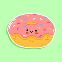 sticker donut karakter. hand- getrokken tekenfilm kawaii karakter illustratie icoon. geïsoleerd Aan groen achtergrond. donut karakter concept vector