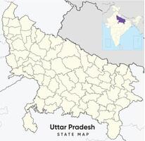 hoog kwaliteit administratief en politiek kaart van staat uttar pradesh in noorden Indië, met borders van de districten. illustratie voor kantoor, openbaar plaatsen vector