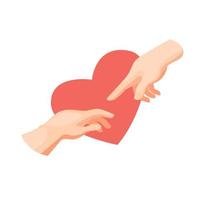 hand in hand met liefde, hand creatie van adam symbool in cartoon illustratie vector geïsoleerd op witte achtergrond