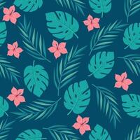 een blauw en roze bloemen patroon met groen bladeren en roze bloemen vector