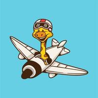 cartoon dier ontwerp giraf op een vliegtuig schattig mascotte logo vector