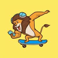 cartoon dier ontwerp leeuw skateboarden schattig mascotte logo vector