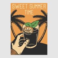 vintage posterontwerp zoete zomertijd retro illustratie vector