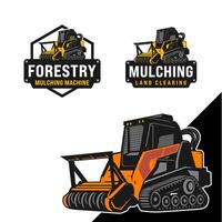 de bundelen van een embleem logo met een bosbouw mulchen machine vector