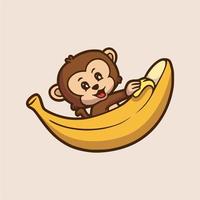 cartoon dier ontwerp aap peeling banaan schattig mascotte logo vector