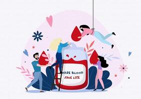 poster's campagne en illustratie van wereld bloed schenker dag in tekenfilm karakter en vlak stijl vector