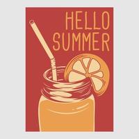 vintage posterontwerp hallo zomer retro illustratie vector