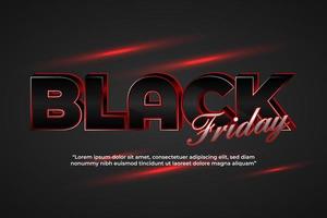 3D zwarte vrijdag tekst zwart en rood licht stijl vector achtergrond.