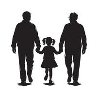 silhouet van grootouders wandelen met kleindochter illustratie icoon vector