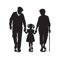 silhouet van grootouders wandelen met kleindochter illustratie icoon vector