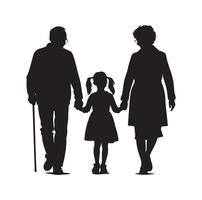 silhouet van grootouders wandelen met kleindochter illustratie icoon vector