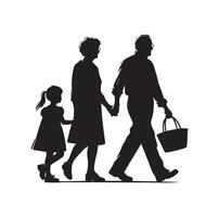 silhouet van grootouders wandelen met kleindochter illustratie icoon vector