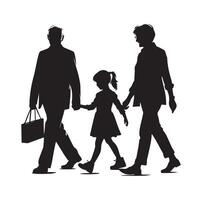 silhouet van grootouders wandelen met kleindochter illustratie icoon vector