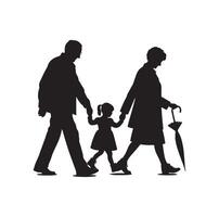 silhouet van grootouders wandelen met kleindochter illustratie icoon vector