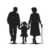 silhouet van grootouders wandelen met kleindochter illustratie icoon vector