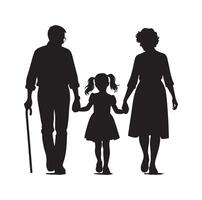 silhouet van grootouders wandelen met kleindochter illustratie icoon vector