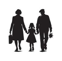 silhouet van grootouders wandelen met kleindochter illustratie icoon vector