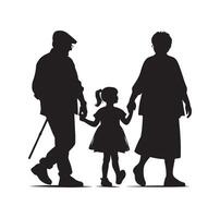 silhouet van grootouders wandelen met kleindochter illustratie icoon vector