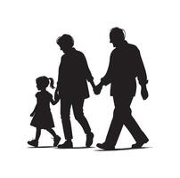 silhouet van grootouders wandelen met kleindochter illustratie icoon vector