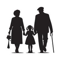 silhouet van grootouders wandelen met kleindochter illustratie icoon vector