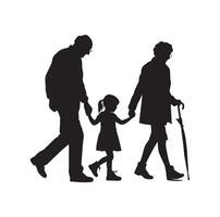 silhouet van grootouders wandelen met kleindochter illustratie icoon vector