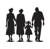 silhouet van grootouders wandelen met kleindochter illustratie icoon vector