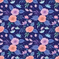 mooi bloeiend bloemen ontwerp Aan blauw kleur achtergrond naadloos patroon. vector