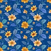 mooi bloeiend bloemen ontwerp Aan blauw kleur achtergrond naadloos patroon. vector