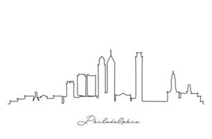 enkele lijntekening van de skyline van philadelphia usa. stad en gebouwen landschapsmodel. beste vakantiebestemming kunst aan de muur. bewerkbare trendy doorlopende lijntekening ontwerp vectorillustratie vector