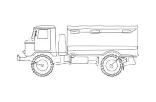 militaire troepentransportvrachtwagen continu één lijntekening vector