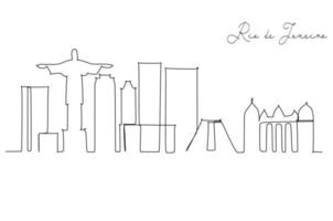 de skyline van de stad Rio de Janeiro in één lijnstijl. eenvoudige moderne minimalistische stijl vector. doorlopende lijntekening vector