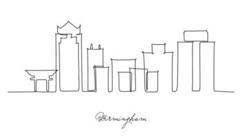 de skyline van de stad van Birmingham in één lijnstijl. eenvoudige moderne minimalistische stijl vector. doorlopende lijntekening vector