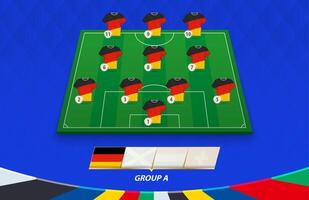 Amerikaans voetbal veld- met Duitsland team in de rij gaan staan voor Europese wedstrijd. vector