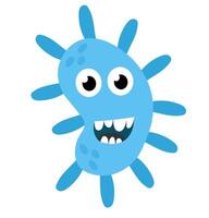 schattig tekenfilm blauw karakter bacteriën, microbe, kiem. microbiologie organisme. mascotte uitdrukken emotie. kinderen illustratie in vlak ontwerp. vector