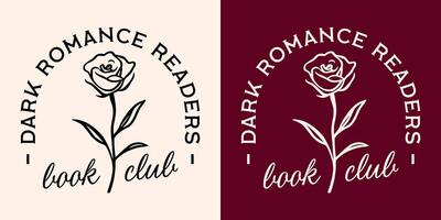 donker romance lezers boek club belettering ronde insigne romantisch roos bloem tekening wijnoogst retro esthetisch lezing minnaar ploeg groep overhemd ontwerp vector