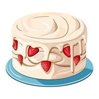 een room taart met wit suikerglazuur versierd met aardbeien. illustratie Aan een wit achtergrond. vector