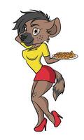 zwart hyena tekenfilm sexy mascotte server snel voedsel vrouw wild dier karakter vector