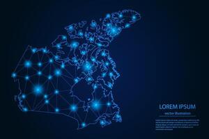 abstract beeld Canada kaart - met blauw gloed dots en lijnen Aan donker helling achtergrond, 3d maas veelhoek netwerk verbinding. vector
