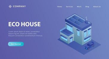 ecohuis met zonnepaneelenergie voor elektriciteit met isometrische stijl voor websitesjabloon of landingshomepage vector
