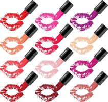 reeks van lippenstift en vrouwelijk lippen met verschillend kleuren vector