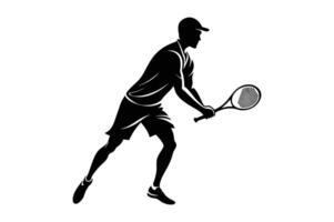 tennis racket met bal. icoon van racket voor rechtbank. logo van tennis raket en bal geïsoleerd Aan wit achtergrond. sport uitrusting voor spel, wedstrijd, wedstrijd. silhouet voor club van badminton. . vector