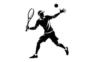 tennis racket met bal. icoon van racket voor rechtbank. logo van tennis raket en bal geïsoleerd Aan wit achtergrond. sport uitrusting voor spel, wedstrijd, wedstrijd. silhouet voor club van badminton. . vector