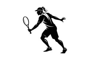 tennis racket met bal. icoon van racket voor rechtbank. logo van tennis raket en bal geïsoleerd Aan wit achtergrond. sport uitrusting voor spel, wedstrijd, wedstrijd. silhouet voor club van badminton. . vector