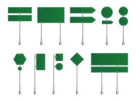 groen verkeer tekens. weg bord tekst paneel, mockup bewegwijzering richting snelweg stad wegwijzer plaats straat pijl manier reeks vector