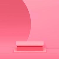 3d roze in het kwadraat podium voetstuk met gebogen muur achtergrond voor tonen realistisch illustratie vector