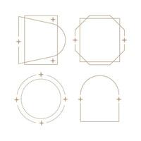 minimalistische lineair kader lijn elementen, modieus lineair kaders met sterren, boog lijsten, meetkundig vormen. decoratief reeks van kaders vector