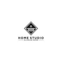 studio huis logo met piano samengevoegd met huis vector