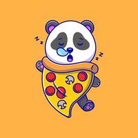 panda beer slapen met pizza tekenfilm icoon illustratie. schattig dier voedsel activiteiten. vlak tekenfilm. geschikt voor ieder creatief projecten. vector