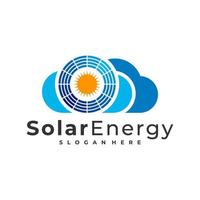 wolk zonne-logo vector sjabloon, creatieve zonnepaneel energie logo ontwerpconcepten