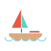 zeilboot reeks icoon. bruinen boot, rood en groen zeilen, blauw golven, maritiem, het zeilen, nautisch, reis, avontuur, recreatie, water sport. vector